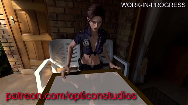Claire Redfield from Resident Evil ravaged brutally on a desk by a fierce futa